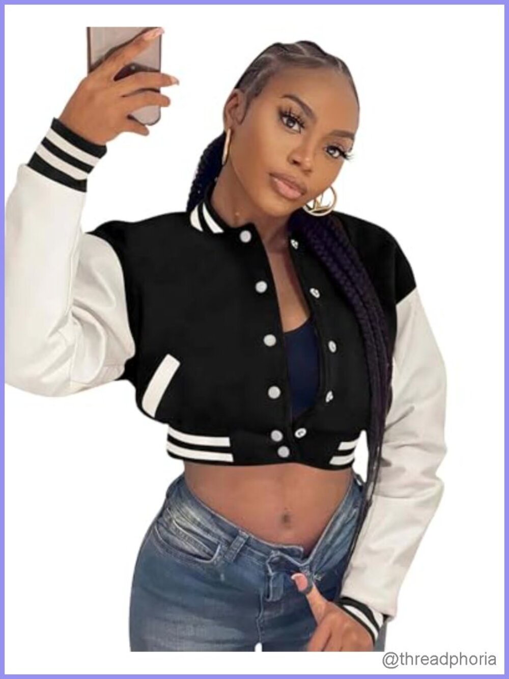 Faux Leather Moto Bomber Jacket Cropped Letterman Baseball Fall Coat with